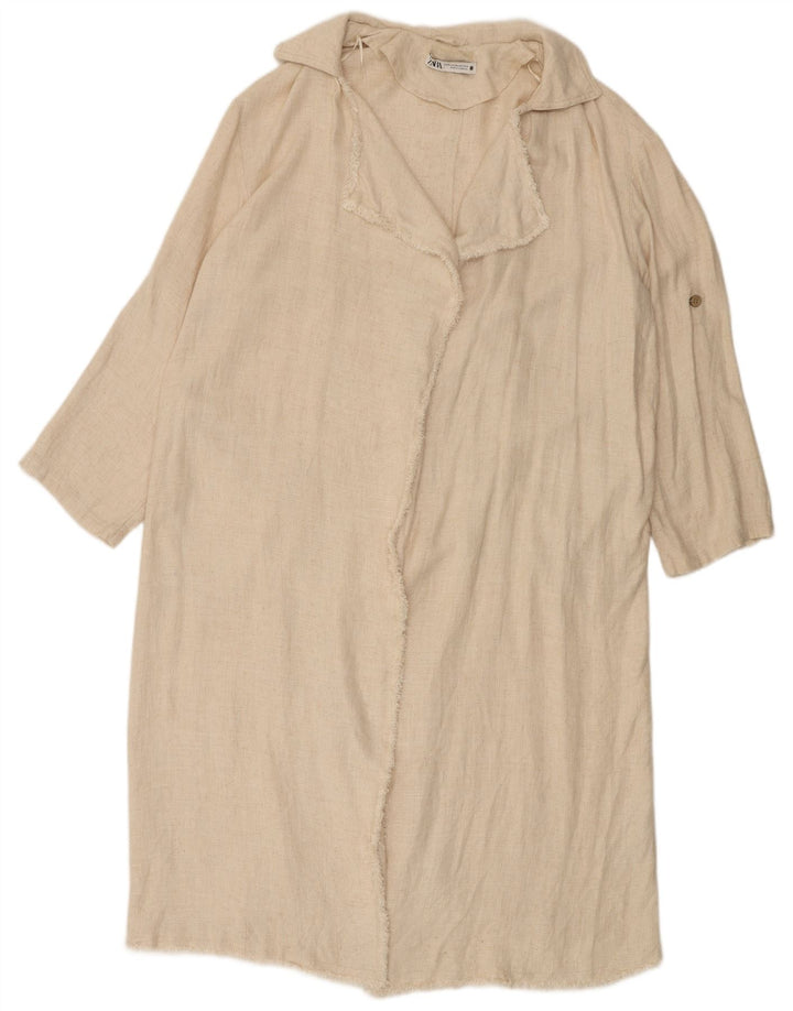 Zara Damen Übergroßer offener Mantel UK 14 Medium Off White Viscose