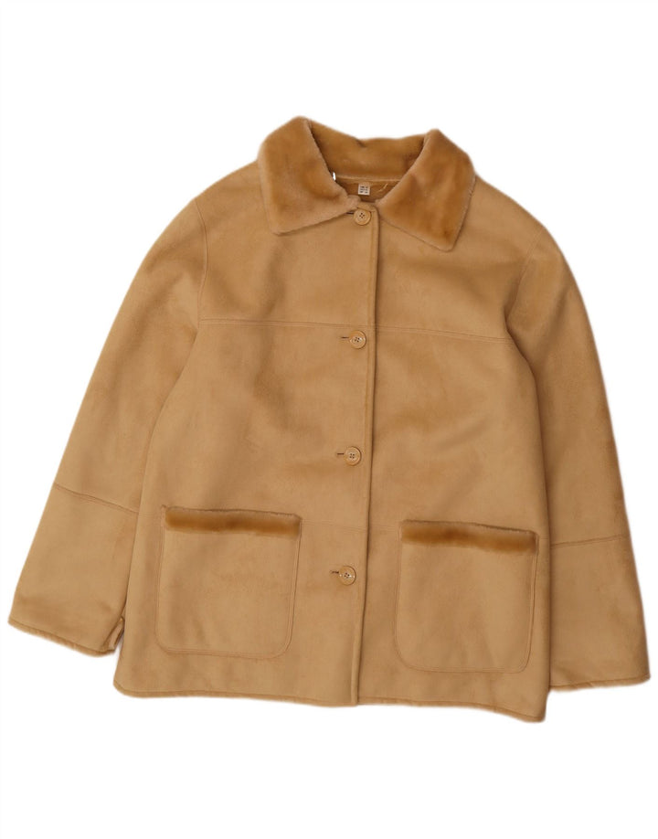 VINTAGE Damen Sherpa Jacke EU 44 XL Beige Acryl