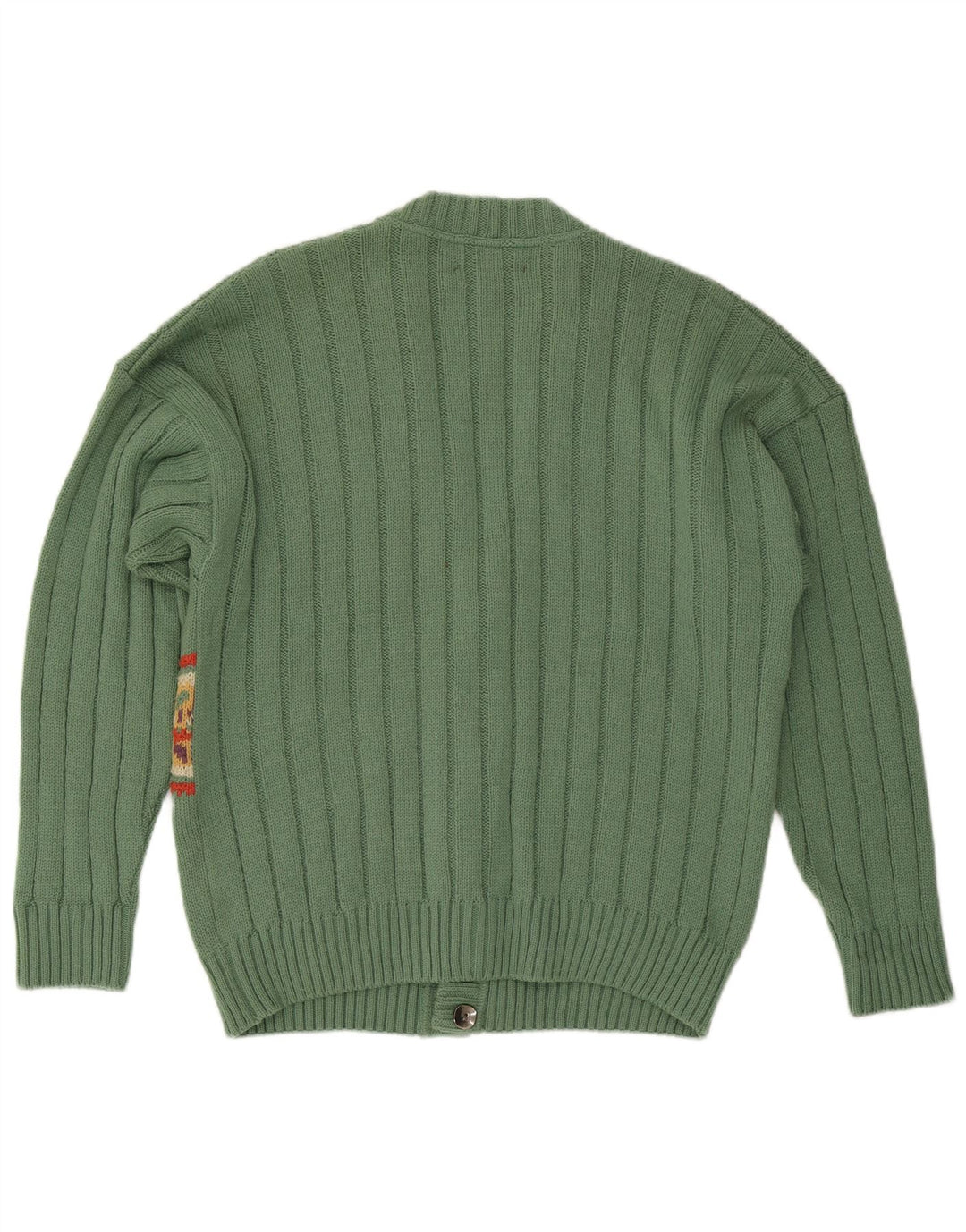 VINTAGE Herren Cardigan Pullover IT 50 Mittelgrüne geometrische Wolle