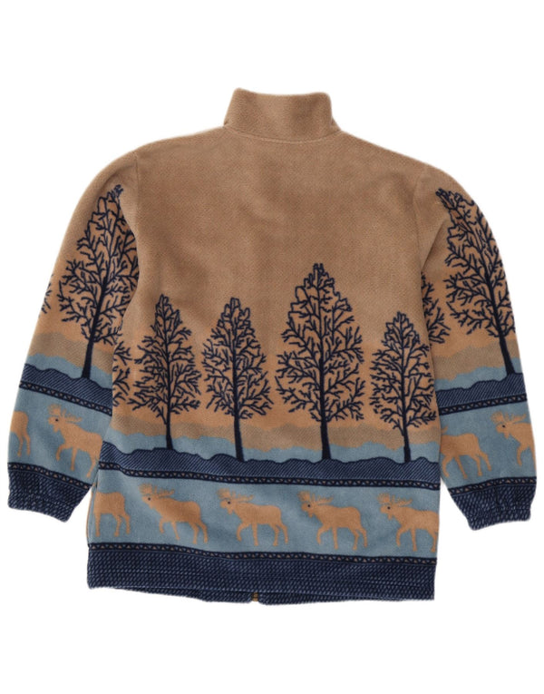 VINTAGE Damen Fleecejacke UK 14/16 Large Beige Animal Print Polyester