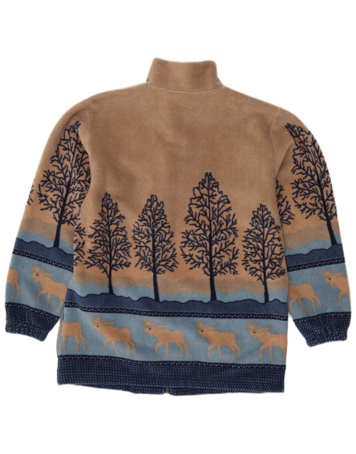 VINTAGE Damen Fleecejacke UK 14/16 Large Beige Animal Print Polyester