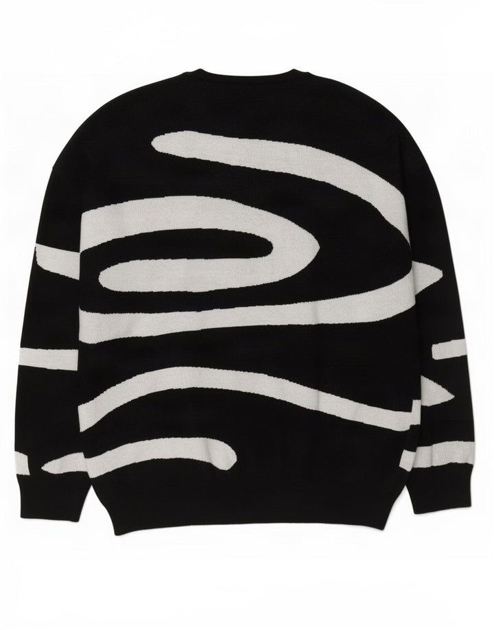 Zara Herren-Pullover mit abstraktem Muster und Rundhalsausschnitt, groß, aus schwarzer Baumwolle