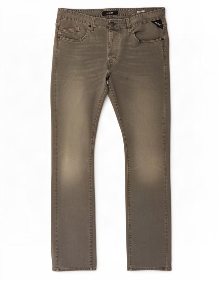 Replay Herren Waitom Slim Jeans W36 L36 Graue Baumwolle