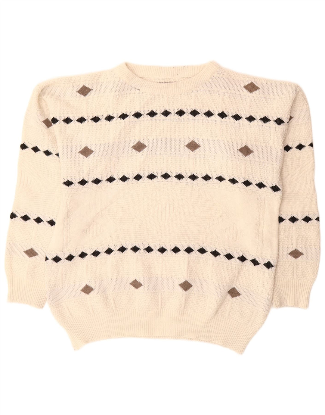 Vintage Herren Rundhalspullover Pullover XL Weiß Argyle/Diamant