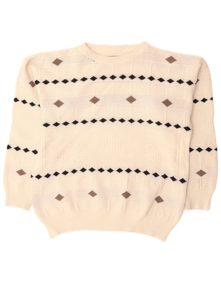 Vintage Herren Rundhalspullover Pullover XL Weiß Argyle/Diamant