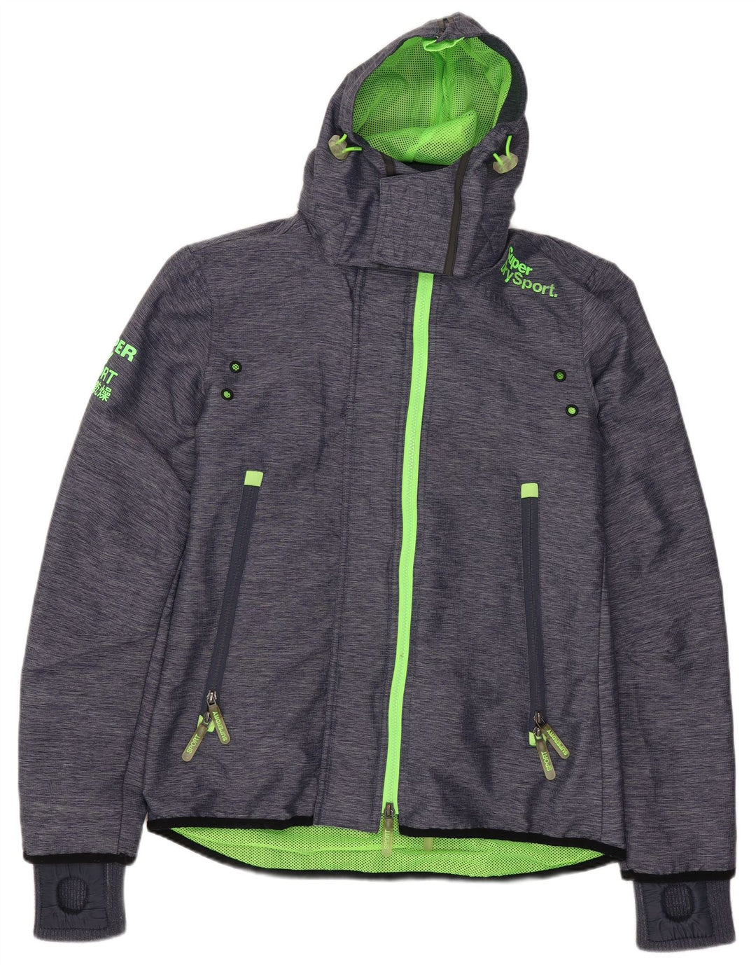 Superdry Damen-Windbreakerjacke mit Kapuze, UK 14, mittelmarineblaues Nylon