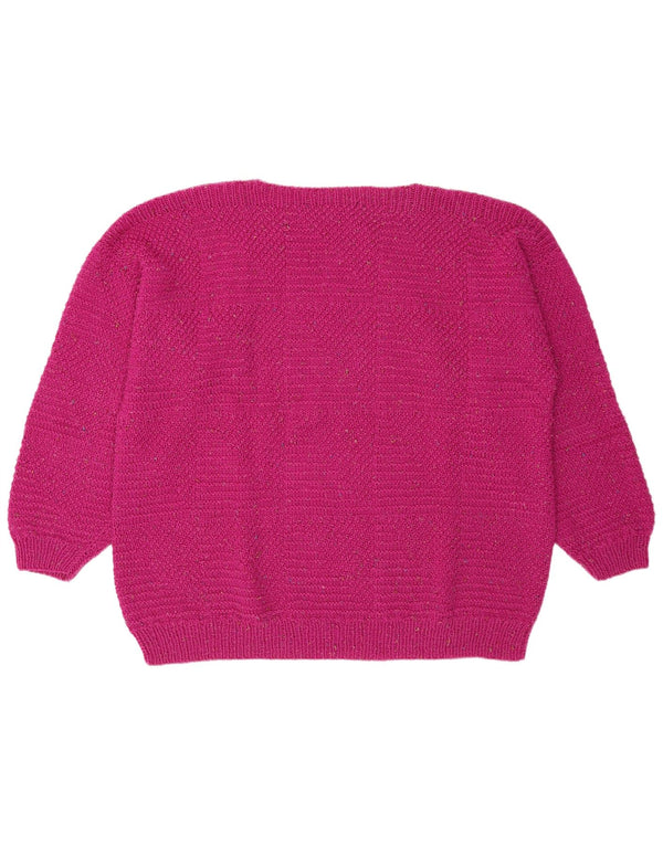 Vintage Damen Pullover mit U-Boot-Ausschnitt, UK 20 2XL, rosa geometrisch