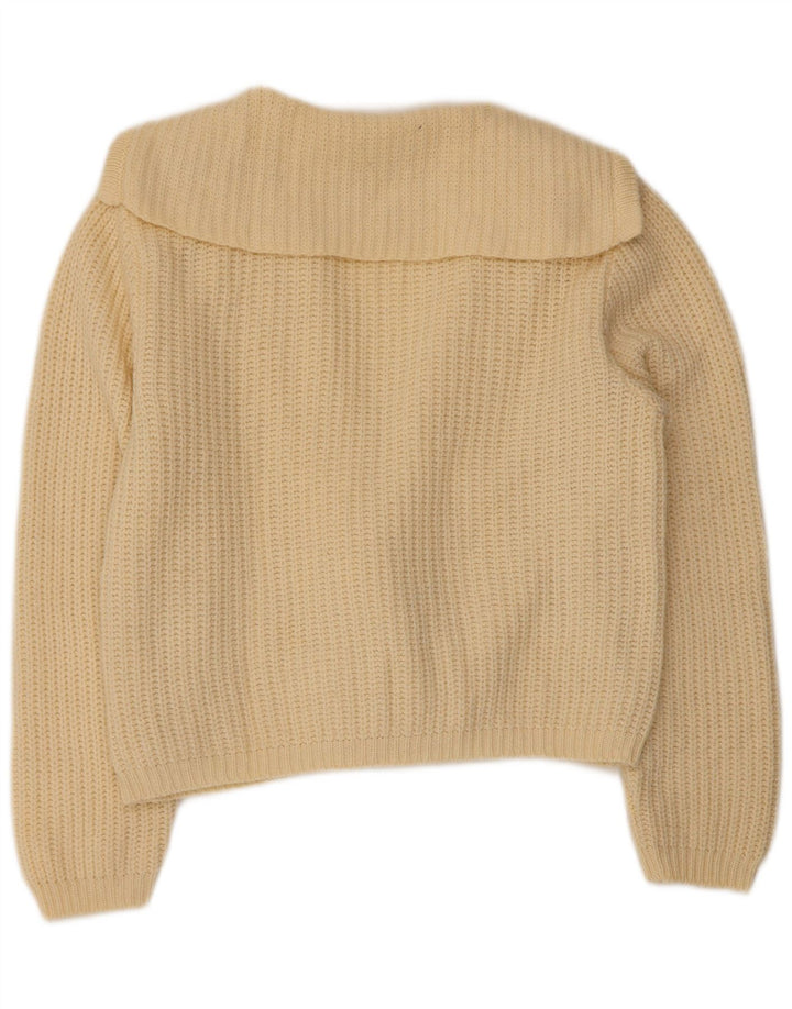 BENETTON Damen Crop Cardigan Pullover IT 46 Große cremefarbene Wolle