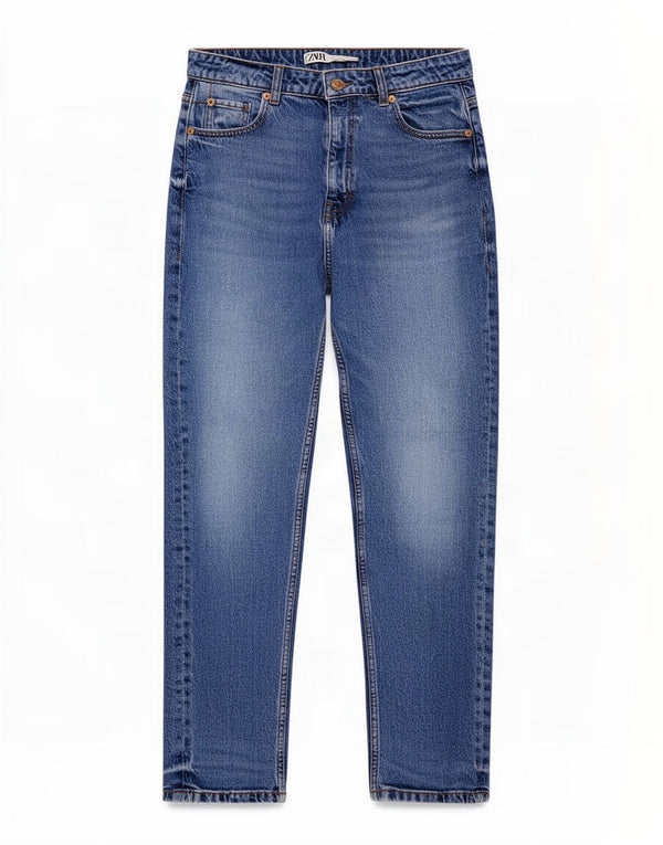 Zara Damen Crop High Waist Tapered Jeans EU 38 Small W28 L26 Blau