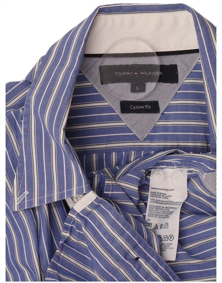 Tommy Hilfiger Herren-Hemd mit individueller Passform, groß, blau gestreift, Baumwolle