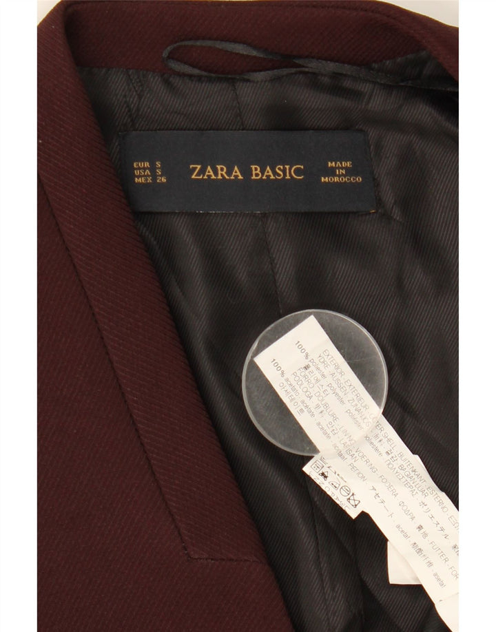 ZARA Damen Offene Weste UK 10 Small Kastanienbraunes Polyester