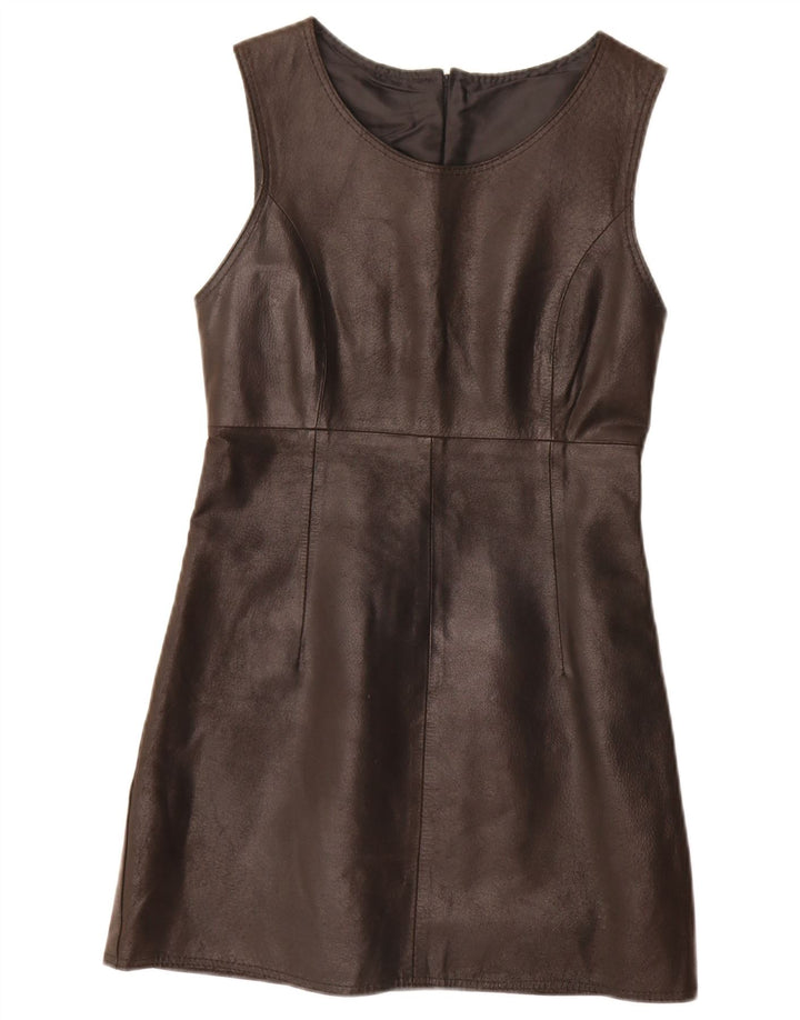 Vintage Damen ärmelloses Leder-Etuikleid IT 42 Medium Schwarz