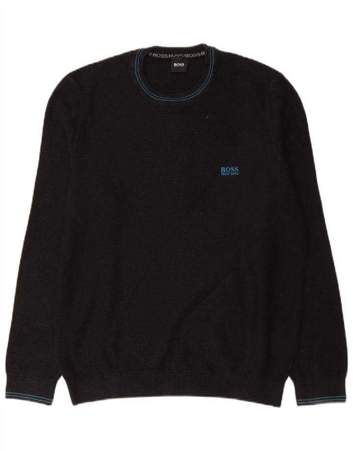 Hugo Boss Herren-Pullover mit Rundhalsausschnitt, groß, aus schwarzer Baumwolle