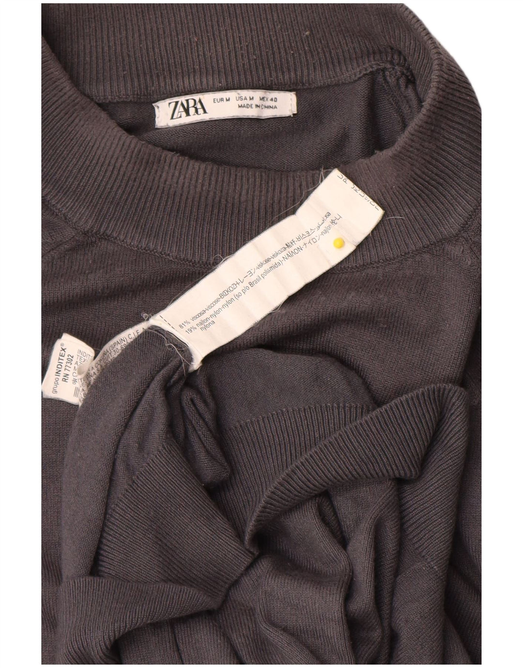Zara Herren-Pullover mit Rundhalsausschnitt, mittelgraue Viskose