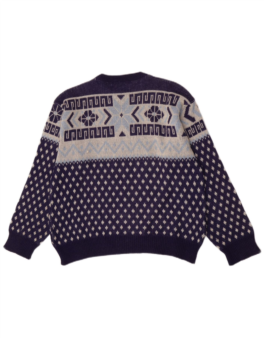 Vintage Herren-Pullover mit Rundhalsausschnitt, mittelgroß, marineblau, geometrisch