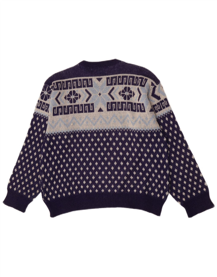 Vintage Herren-Pullover mit Rundhalsausschnitt, mittelgroß, marineblau, geometrisch