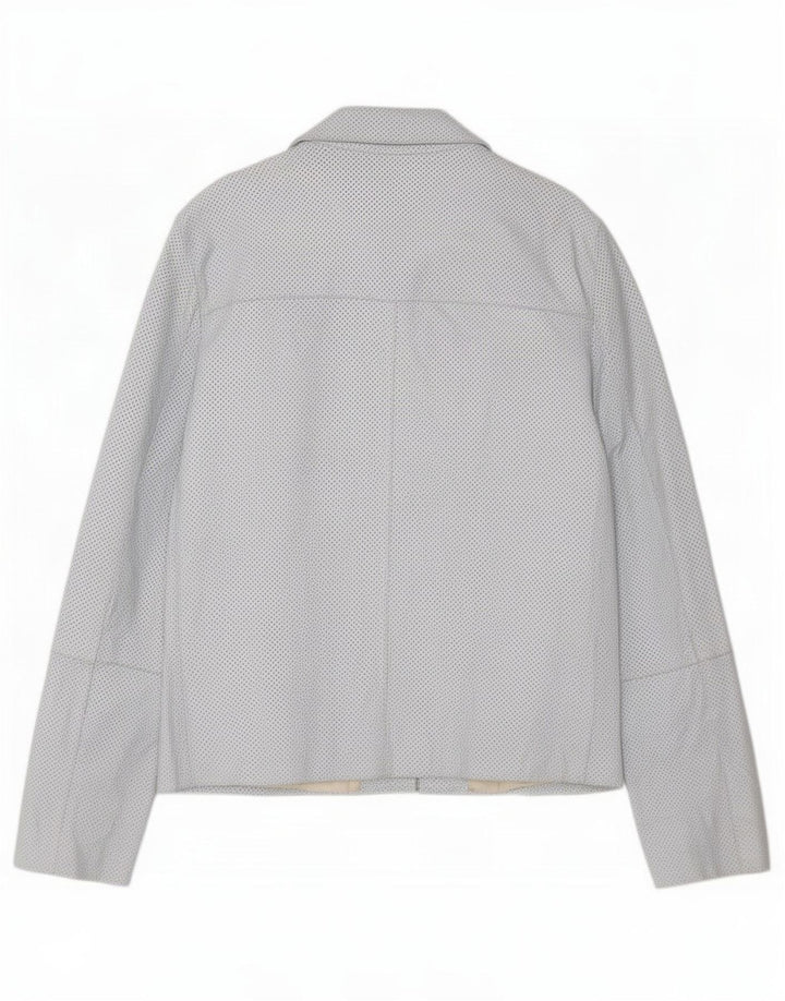 Marella Damen Lederjacke UK 16 Large Blau gepunktet