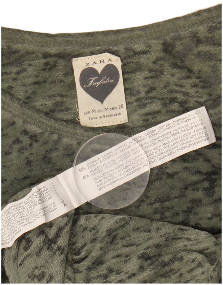 ZARA Damen Übergroßes Top Langarm UK 14 Medium Khaki Flecked