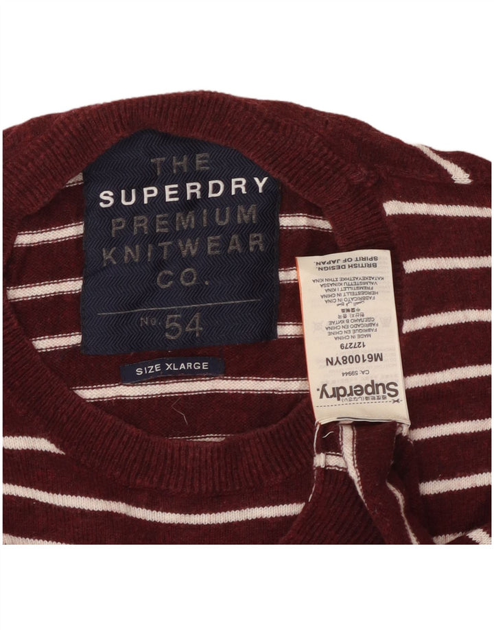 SUPERDRY Herren-Pullover mit Rundhalsausschnitt, XL, kastanienbraun, gestreift, Baumwolle
