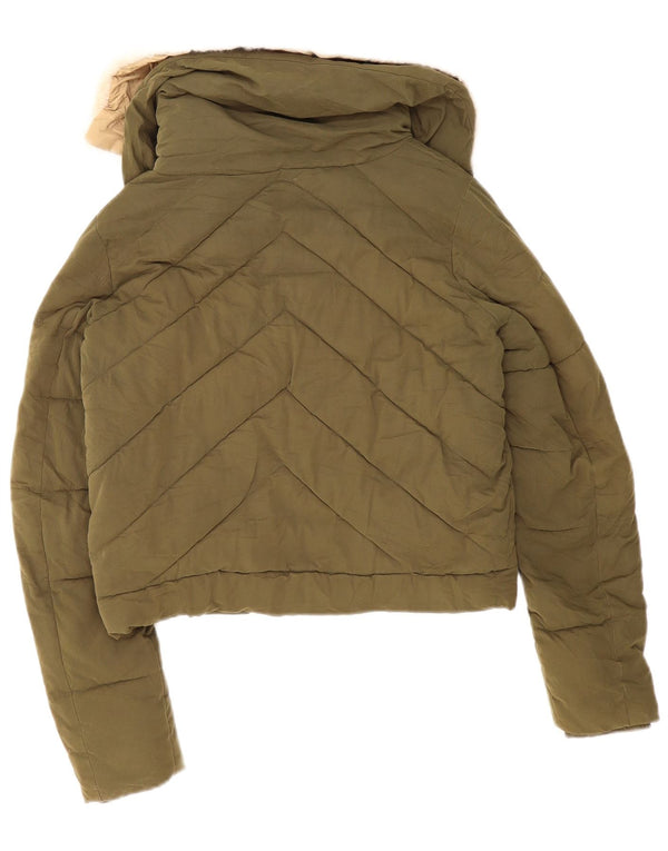 Zara Damen Crop Übergroße wattierte Jacke UK 6 XS Khaki