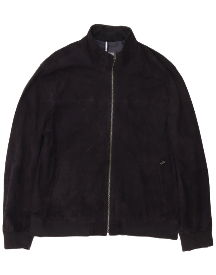 Christian Berg Herren Bomber Wildlederjacke UK 46 3XL Marineblaues Leder