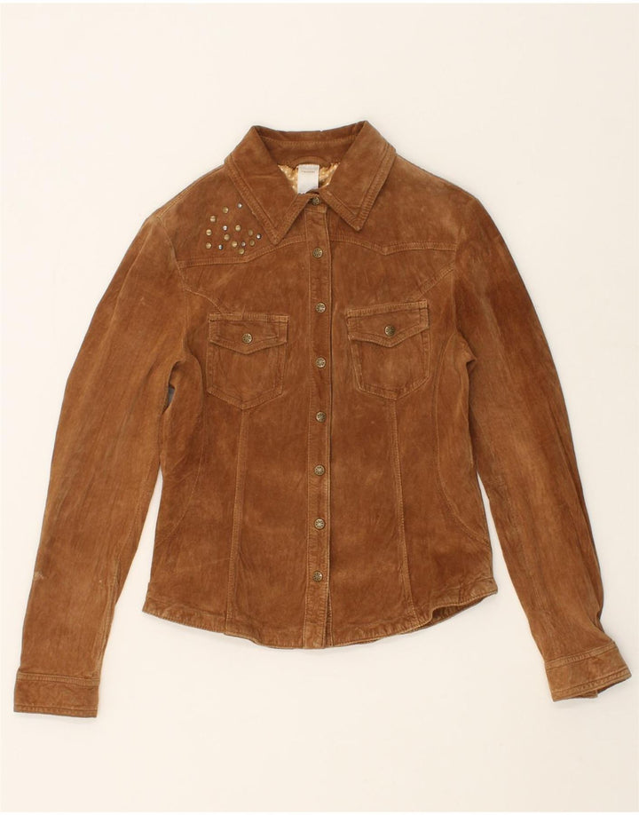 MILESTONE Womens Graphic Leather Jacket IT 38 XS Brown Leather Vintage Milestone and Second-Hand Milestone from Messina Hembry 