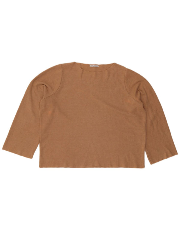 Zara Damen Trafaluc Übergroßes Top Langarm UK 14 Mittelbeige Baumwolle