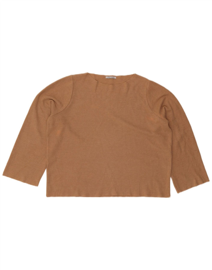 Zara Damen Trafaluc Übergroßes Top Langarm UK 14 Mittelbeige Baumwolle