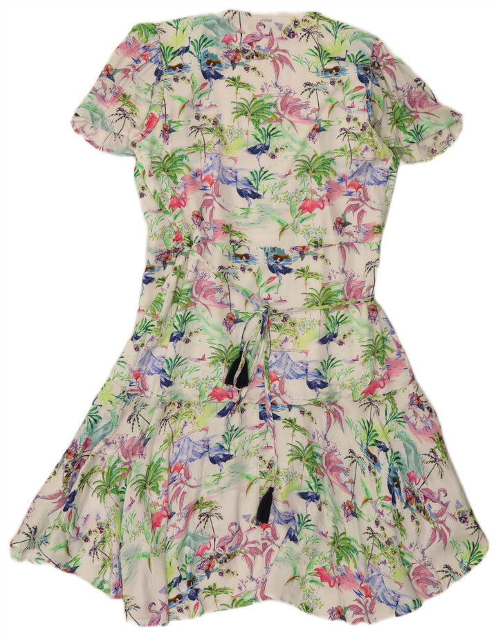 Guess Damen-Wickelkleid, Größe M, mehrfarbig, hawaiianisches Blumenmuster, Größe 42