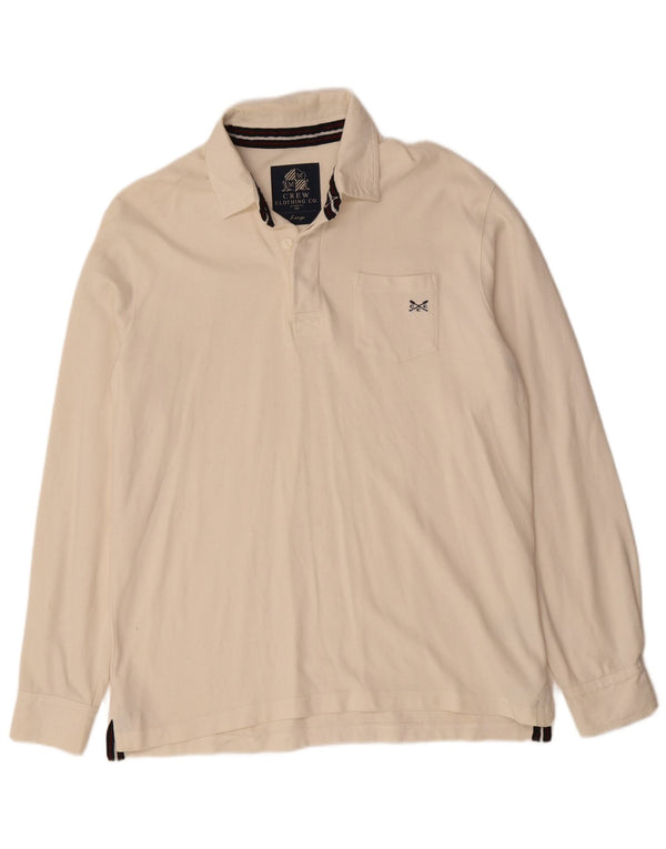 CREW CLOTHING Herren-Langarm-Poloshirt, groß, weiße Baumwolle