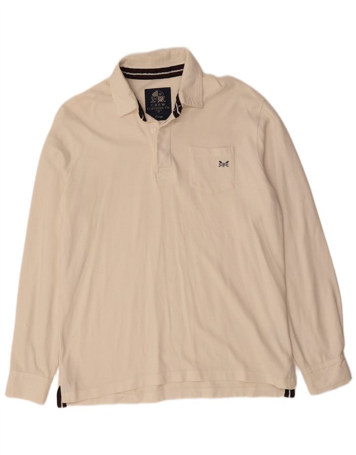 CREW CLOTHING Herren-Langarm-Poloshirt, groß, weiße Baumwolle