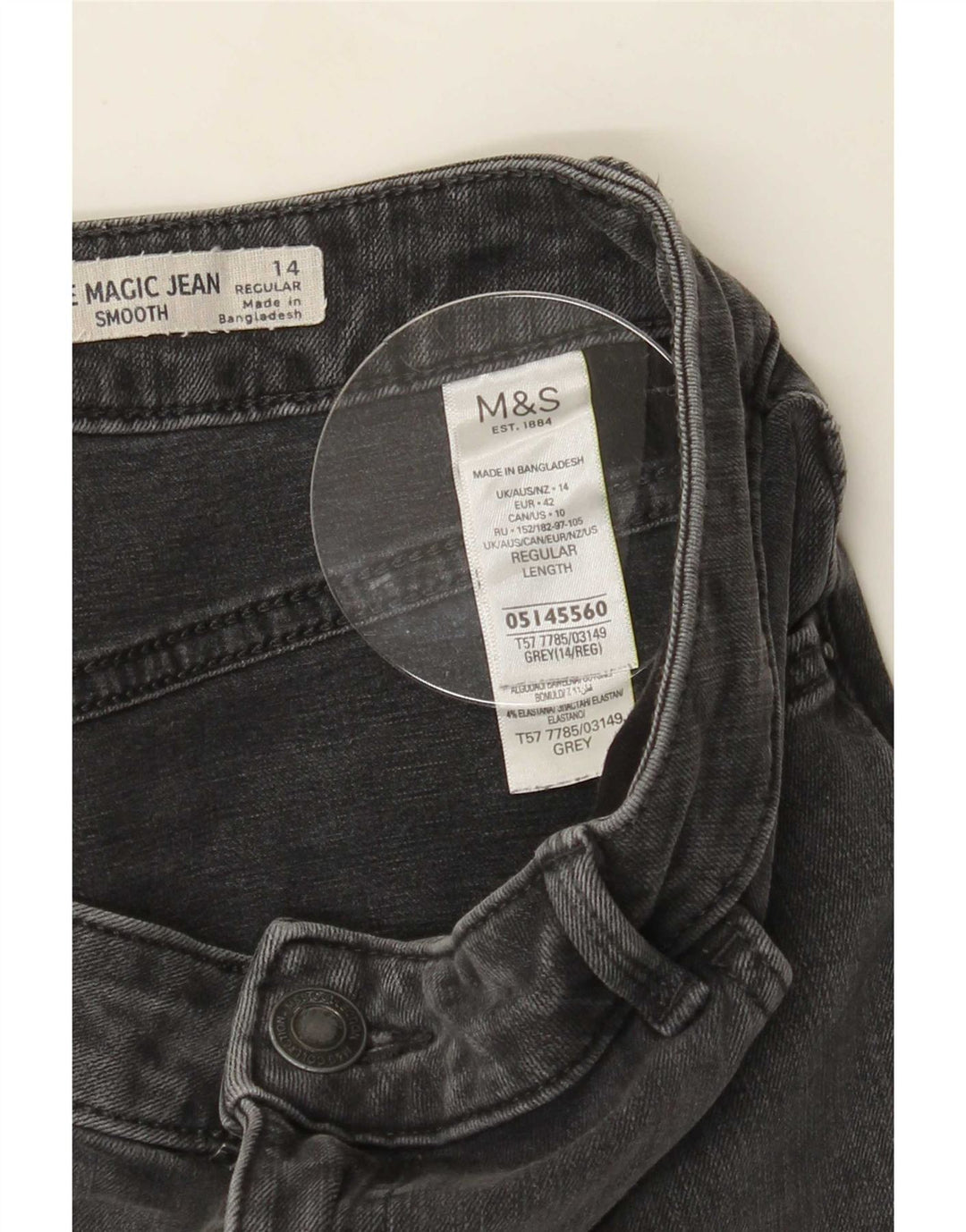 Marks & Spencer Damen The Magic Slim Jeans UK 14 Medium W30 L28 Grau