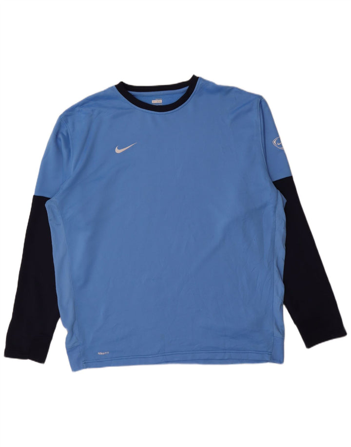 Nike Herren Top Langarm UK 47/48 2XL Blaues Colourblock-Polyester