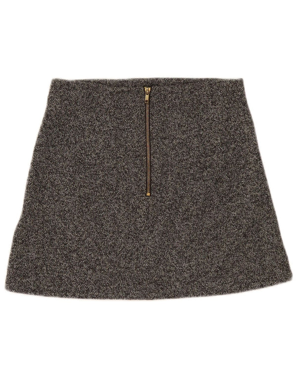 Topshop Damen A-Linien-Rock UK 10 Small W28 Graue Baumwolle mit Fischgrätenmuster