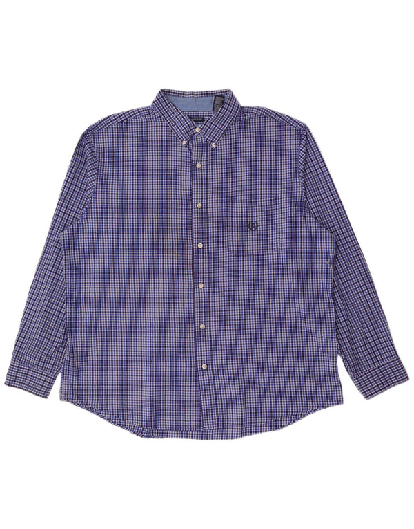 Chaps pflegeleichtes Herrenhemd 2XL aus blauer Gingham-Baumwolle
