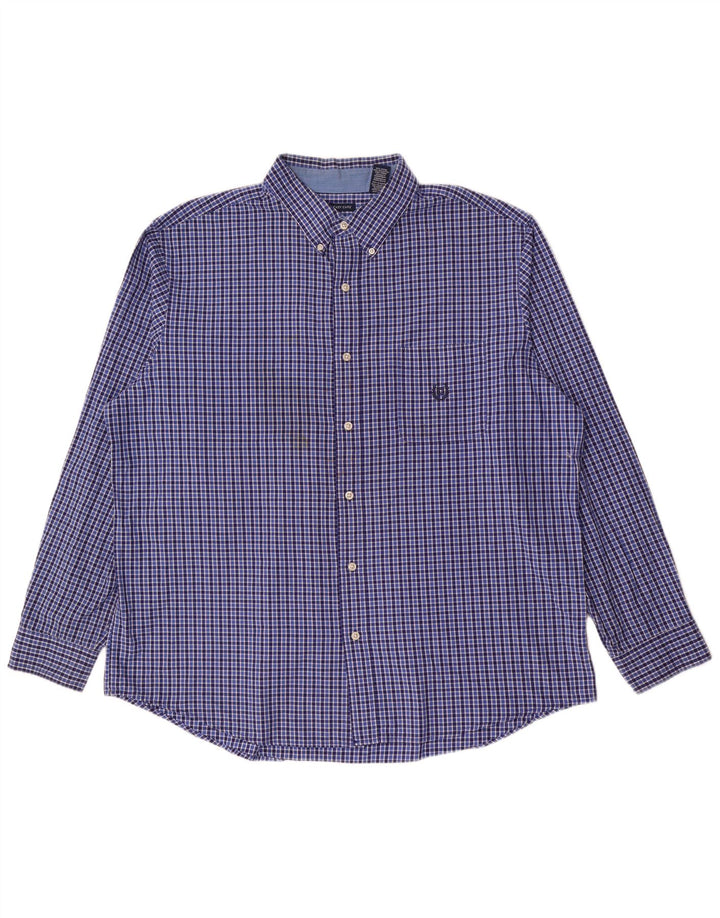 Chaps pflegeleichtes Herrenhemd 2XL aus blauer Gingham-Baumwolle