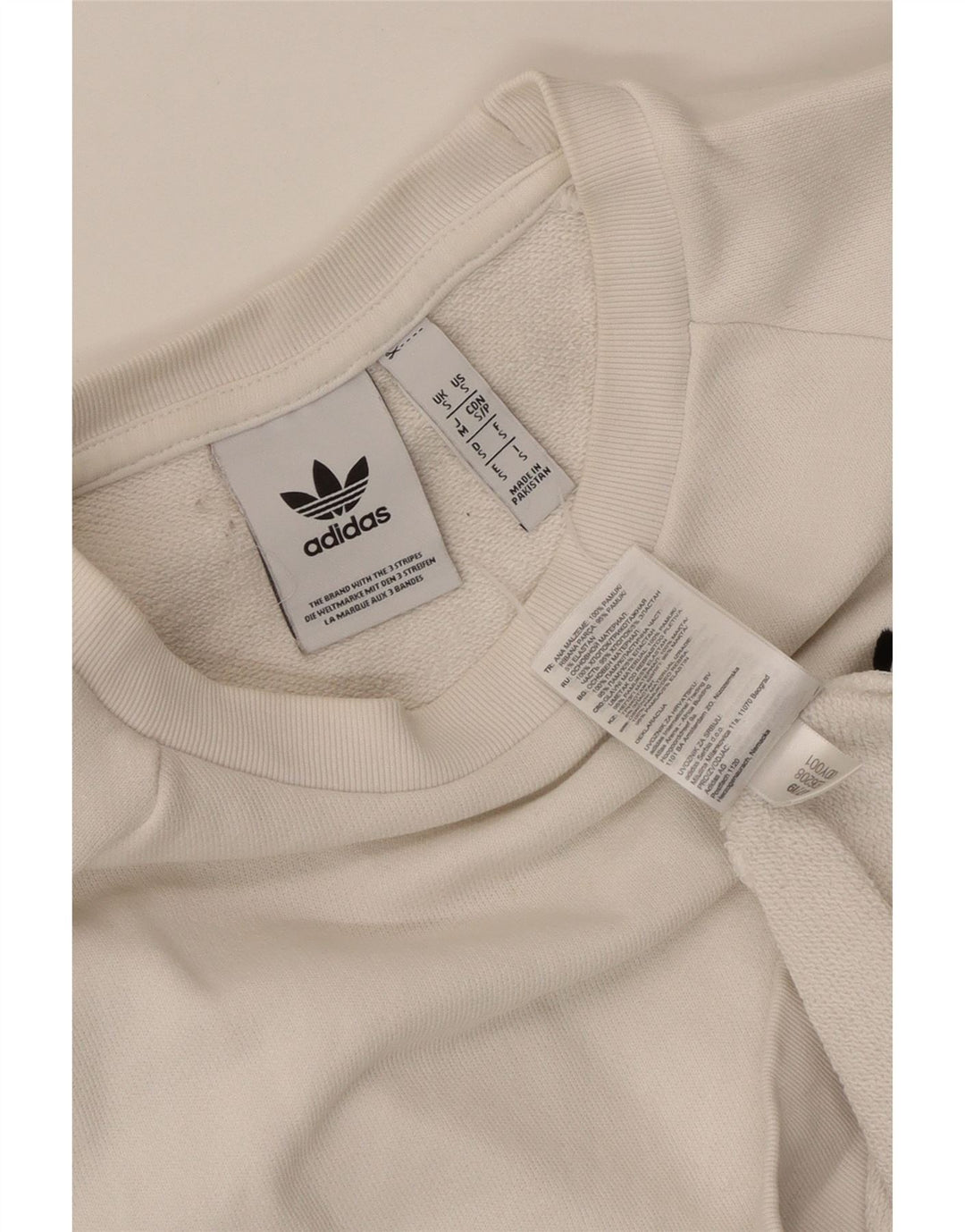 Adidas übergroßer Damen-Sweatshirt-Pullover, UK 10, Größe S, weiße Baumwolle