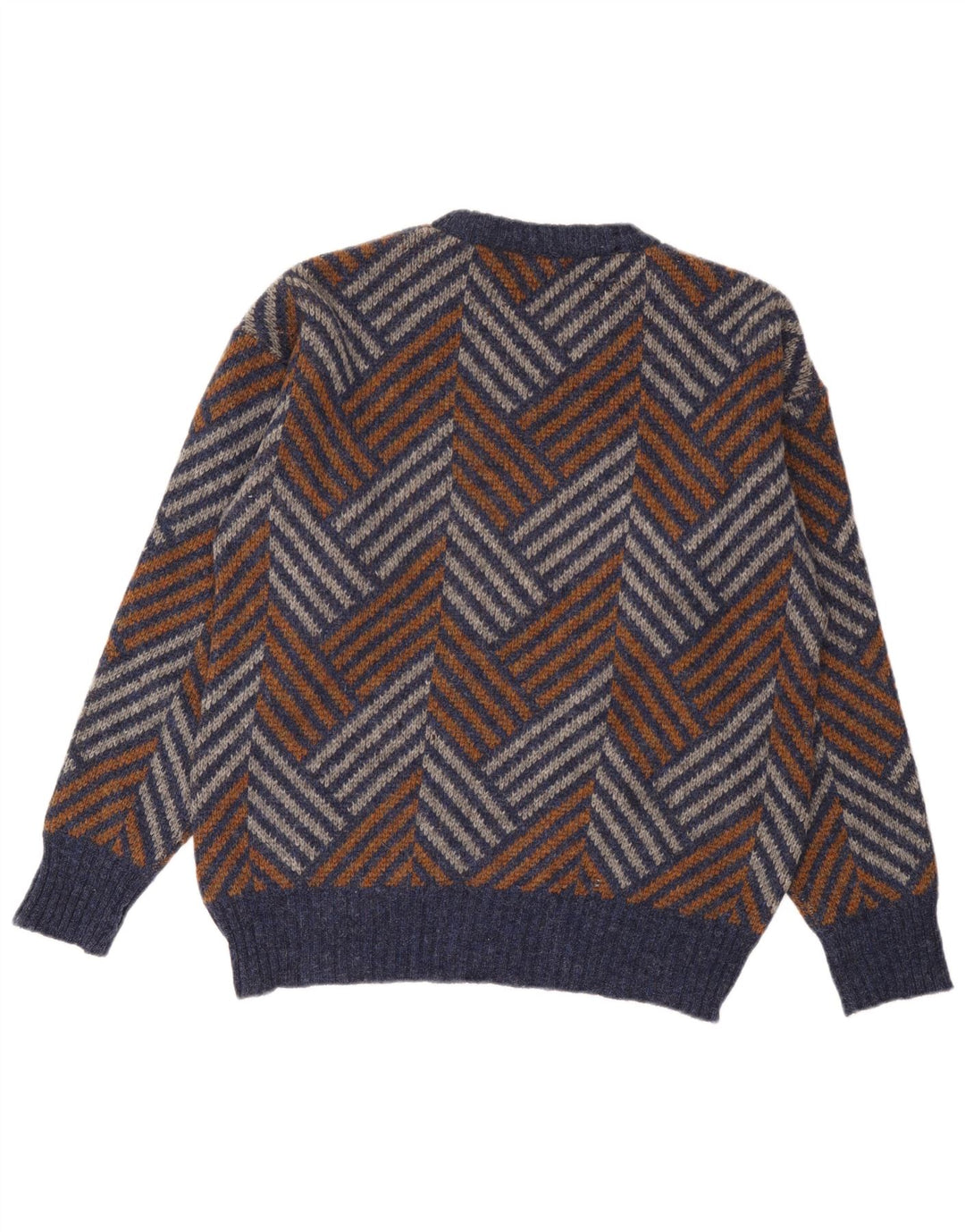 Vintage Herren-Pullover mit Rundhalsausschnitt, große, mehrfarbige Chevron-Wolle