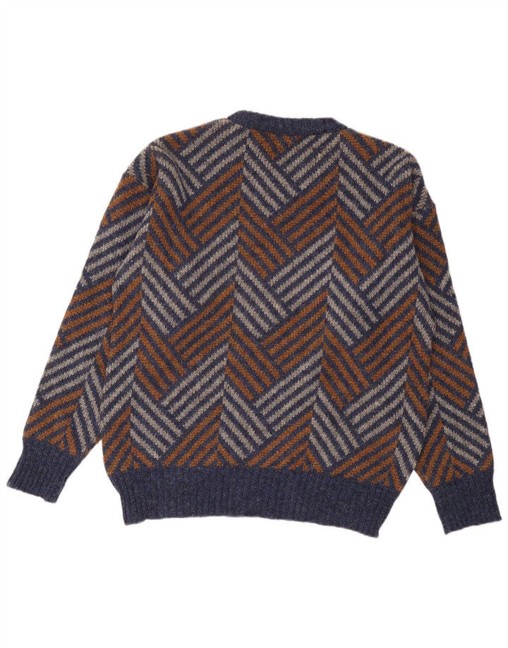 Vintage Herren-Pullover mit Rundhalsausschnitt, große, mehrfarbige Chevron-Wolle