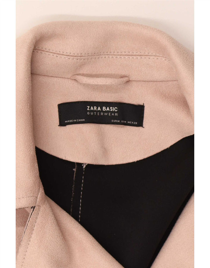 Zara Damen Crop Bikerjacke UK 14 Mittelrosa Polyester