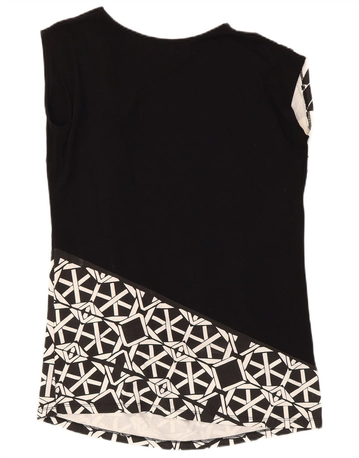 Desigual Damen Weste Top UK 14 Große schwarze geometrische Viskose