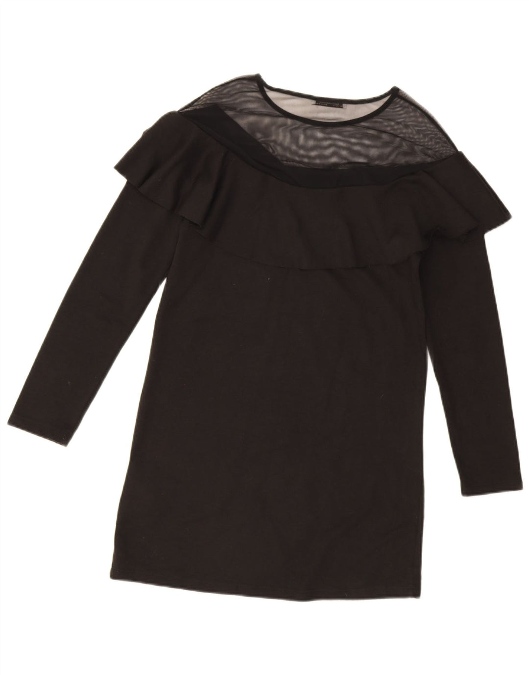 Zara Damen Langarm-Etuikleid UK 10 Small Schwarz Polyester
