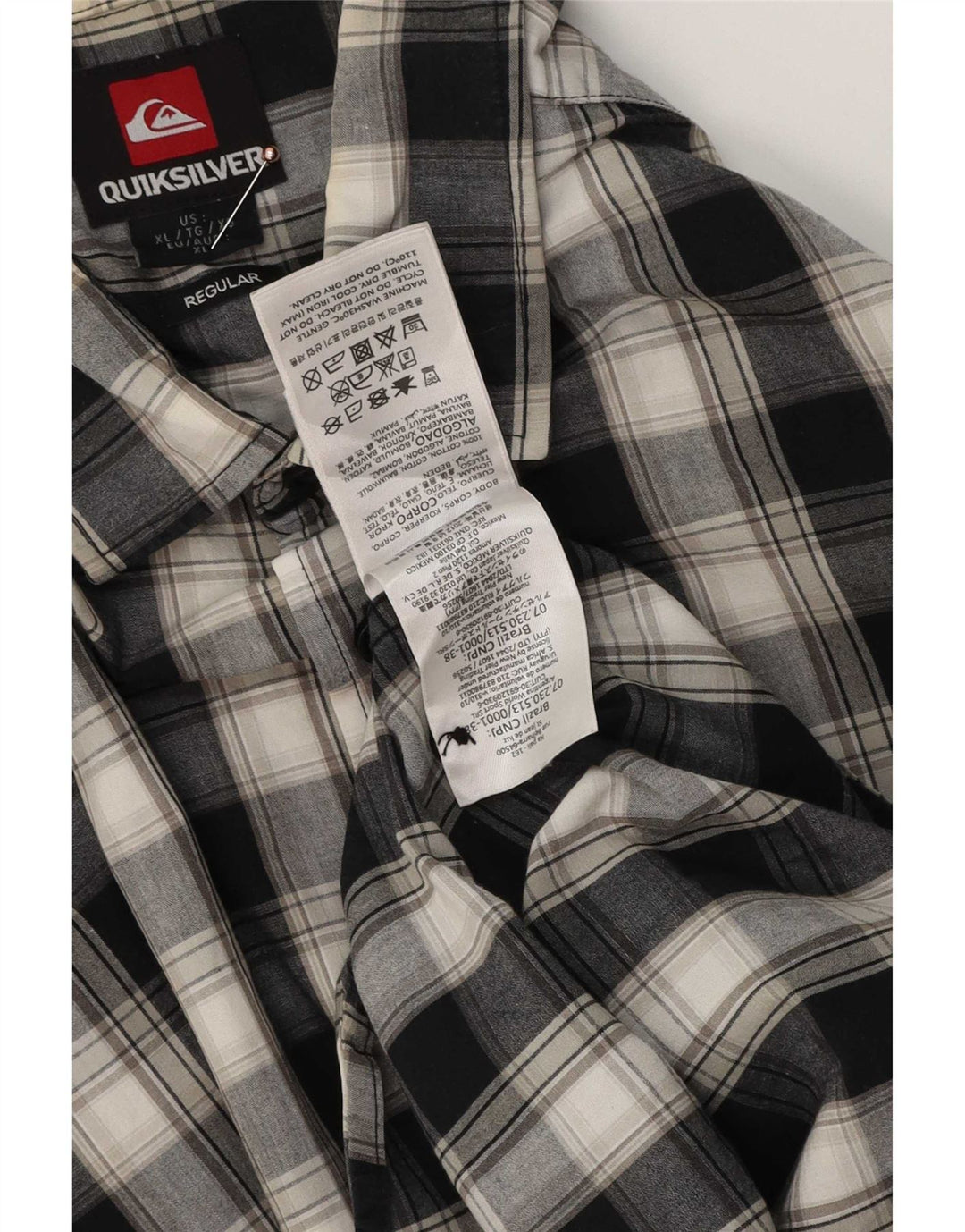 Quiksilver Herren Kurzarm-Hemd mit regulärer Passform, XL, grau kariert, Baumwolle