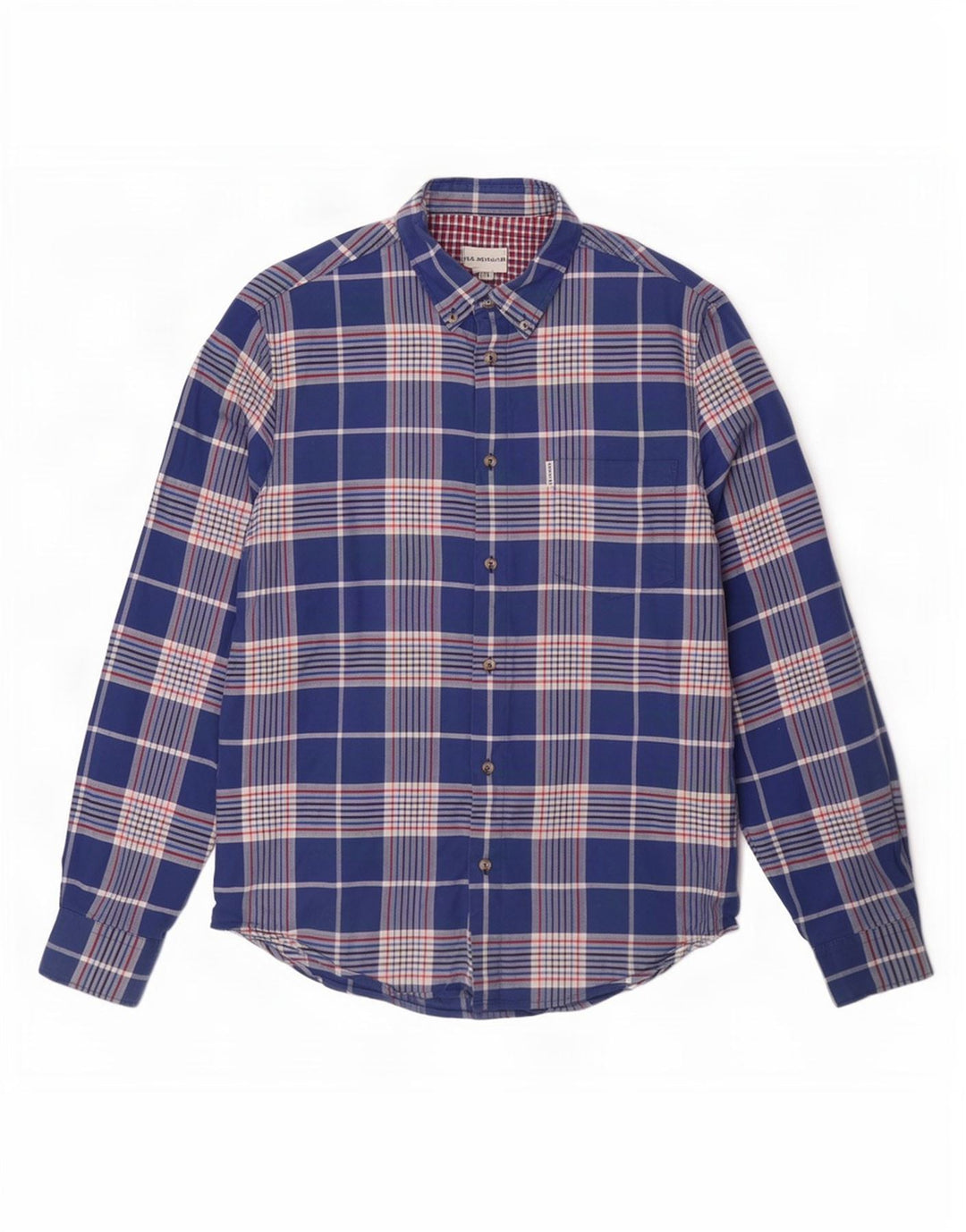 Ben Sherman Herrenhemd, groß, marineblau, kariert, Baumwolle