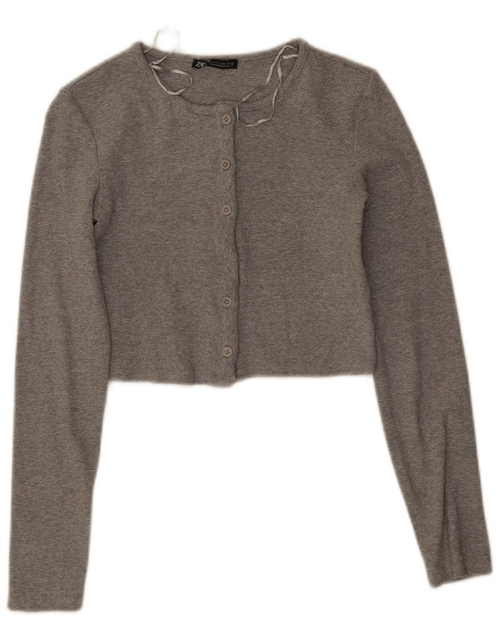 Zara Damen Crop Top UK 8 Small Grau gefleckte Baumwolle