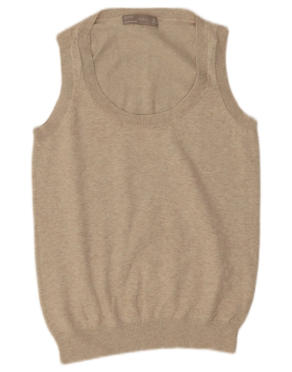 Zara Damen Weste Tank Top UK 12 Medium Beige Flecked