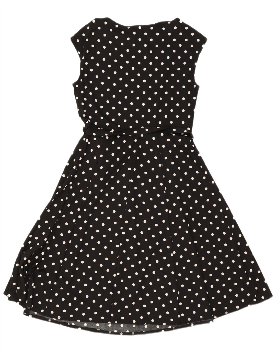 Wallis Damen ärmelloses A-Linien-Kleid UK 12 Mittelschwarz gepunktet