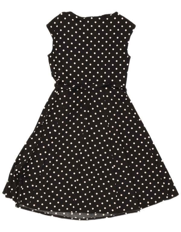 Wallis Damen ärmelloses A-Linien-Kleid UK 12 Mittelschwarz gepunktet