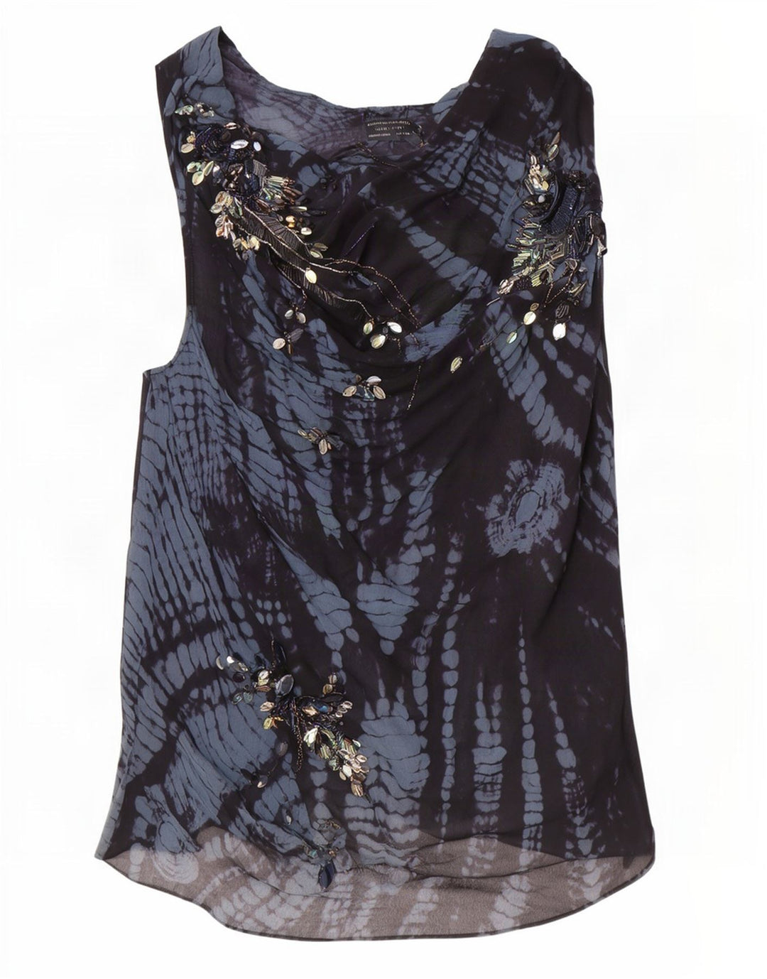 All Saints Damen-Bluse, ärmellos, Gr. 10, Größe S, blau, geometrisch, Seide