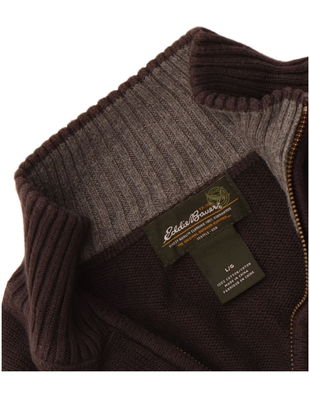 EDDIE BAUER Herren-Pullover mit Reißverschluss am Hals, große graue Baumwolle